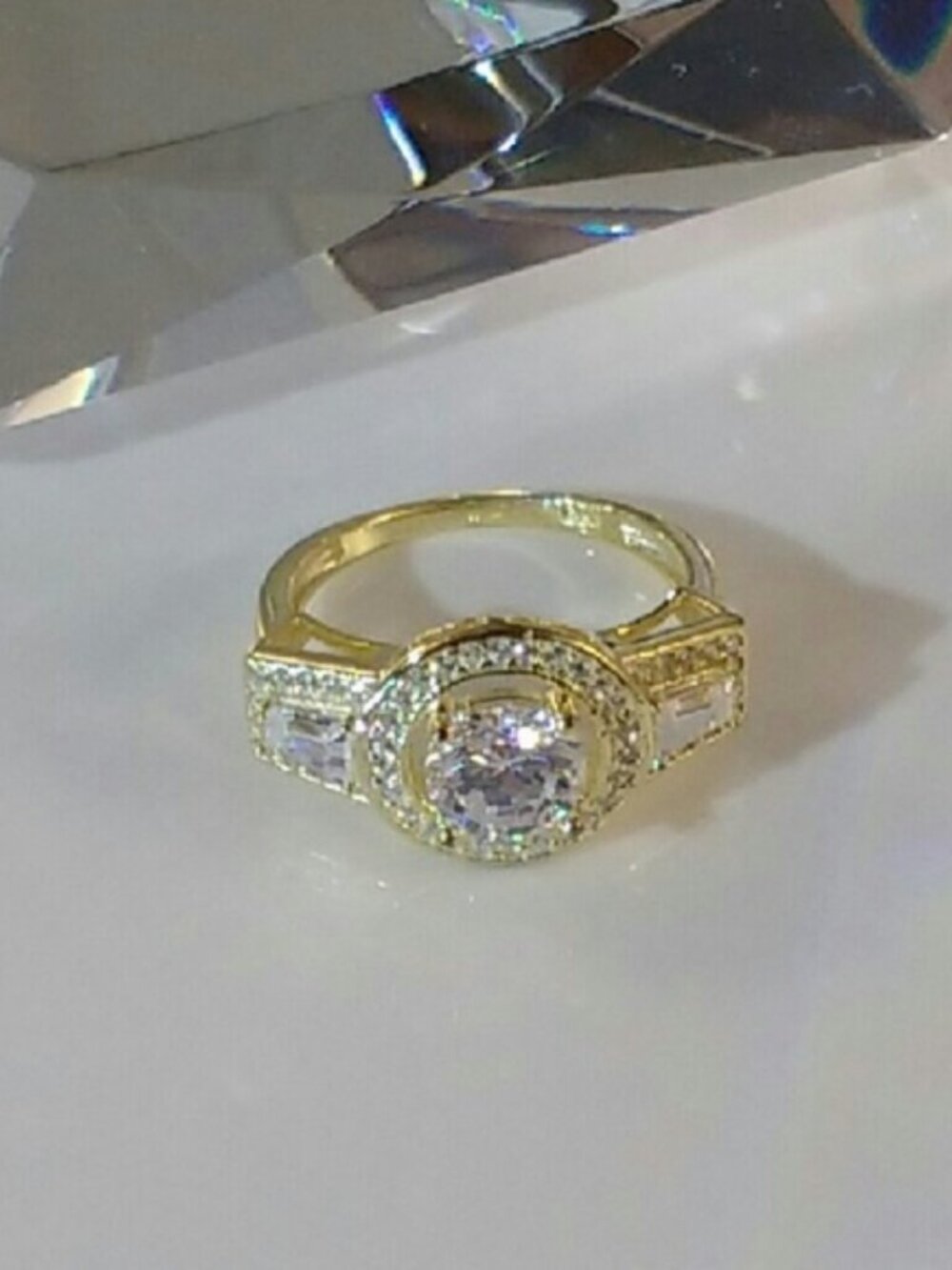 Simulated Diamond CZ 14k Yellow Gold over Silver